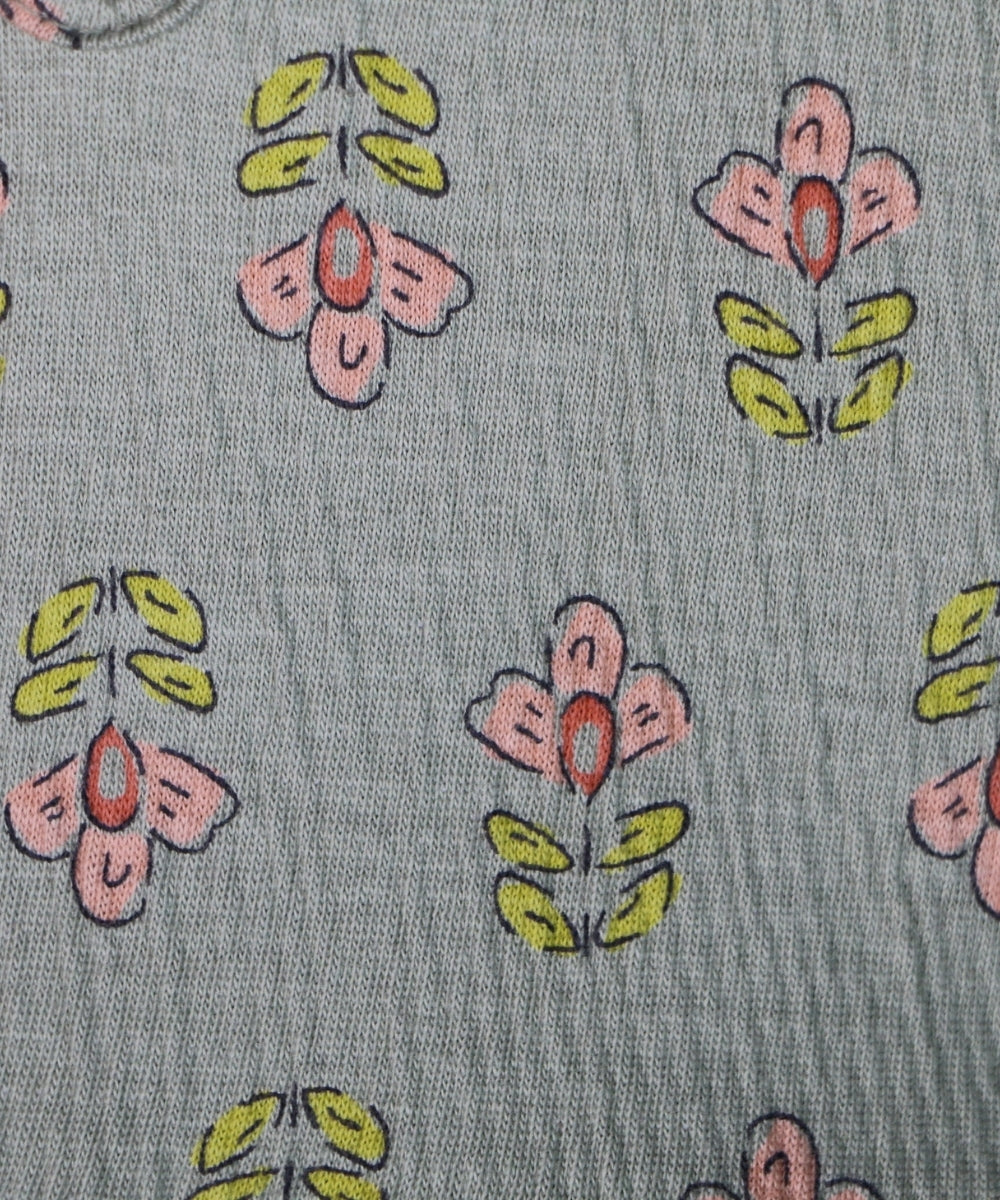 Floral Bliss – Olive Green Frock with Pink Flower Print – 100% Cotton Crepe Baby Girl Frill Sleeve Dress