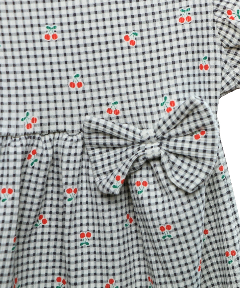 Cherry Charm – White & Black Checkered Frock with Cherry Print – 100% Cotton Baby Girl Frill Sleeve Dress