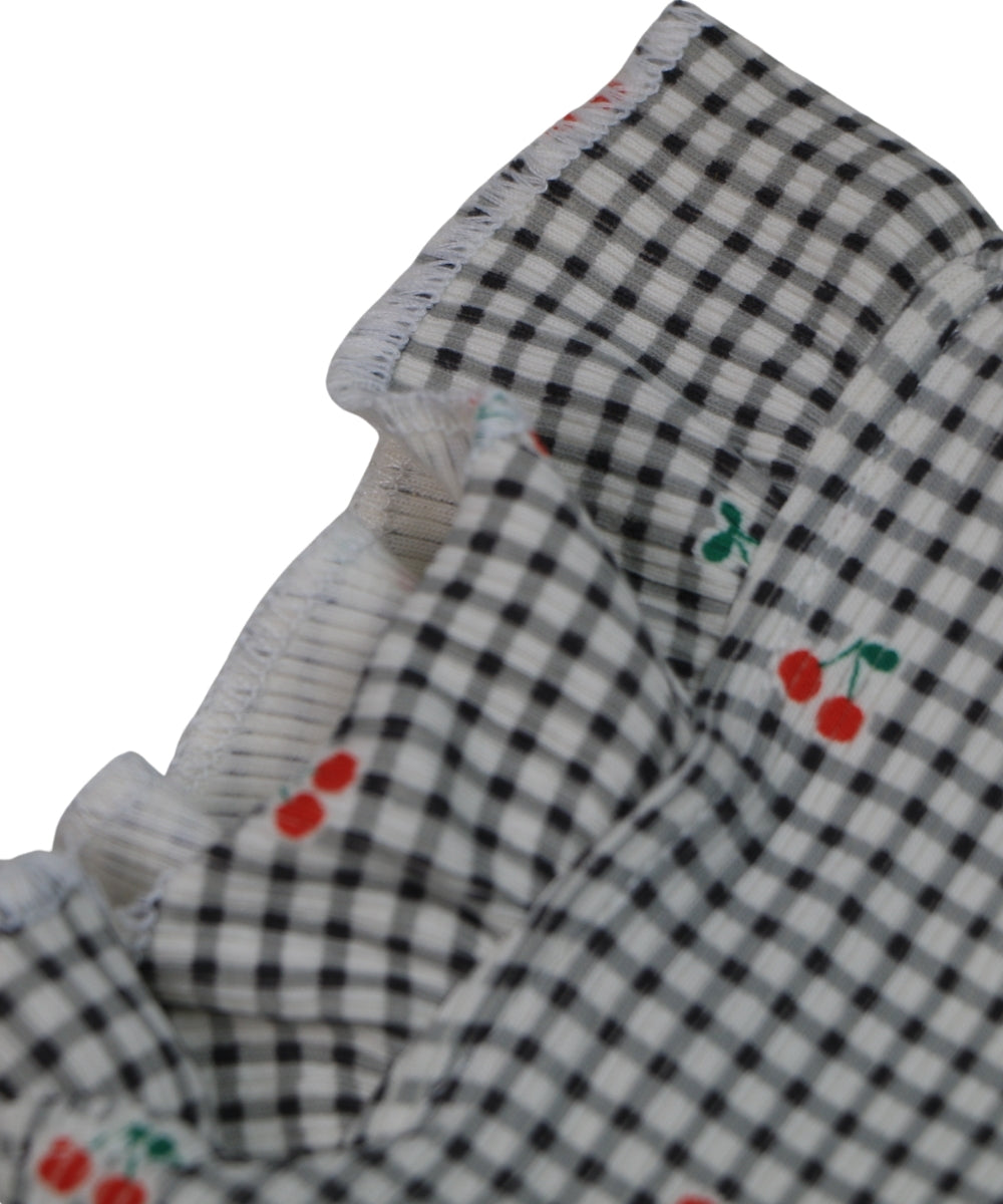 Cherry Charm – White & Black Checkered Frock with Cherry Print – 100% Cotton Baby Girl Frill Sleeve Dress
