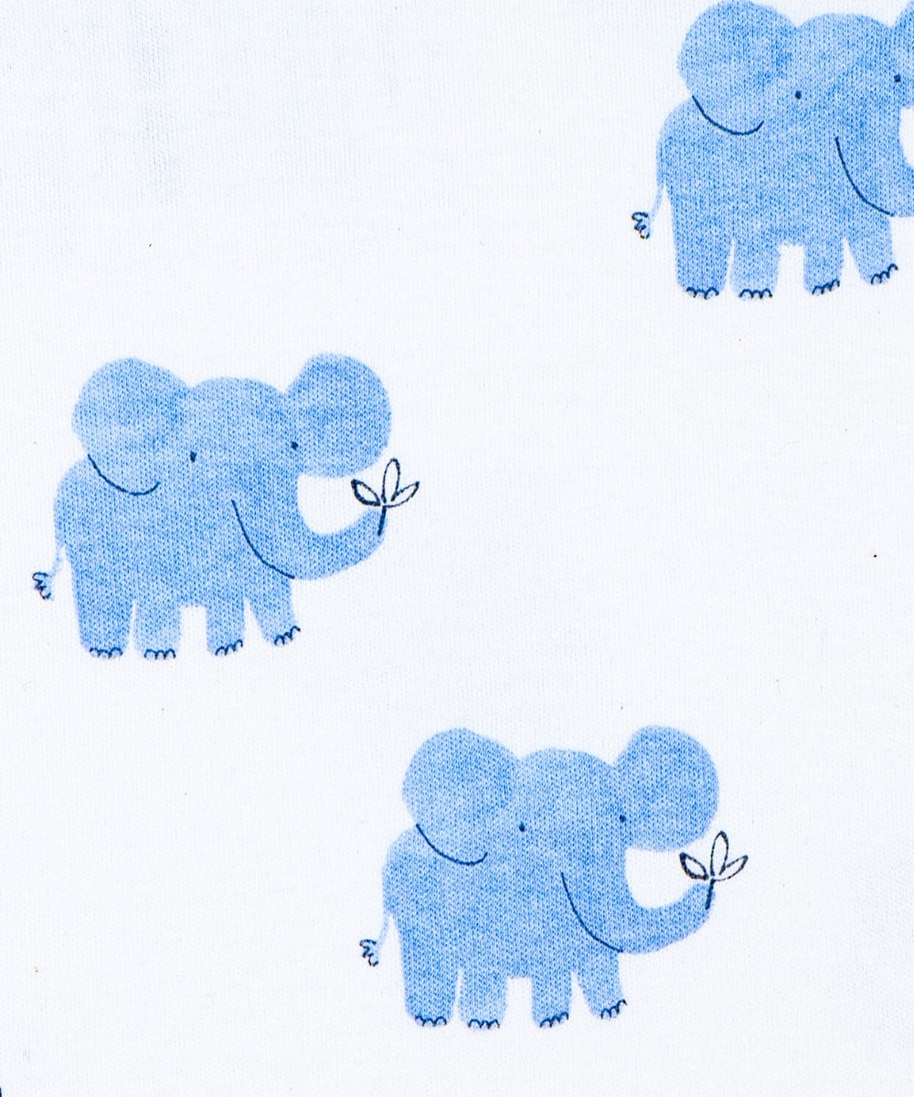 Ele-Fun Time – White Baby Onesie with Blue Elephant Print – 100% Cotton Bodysuit