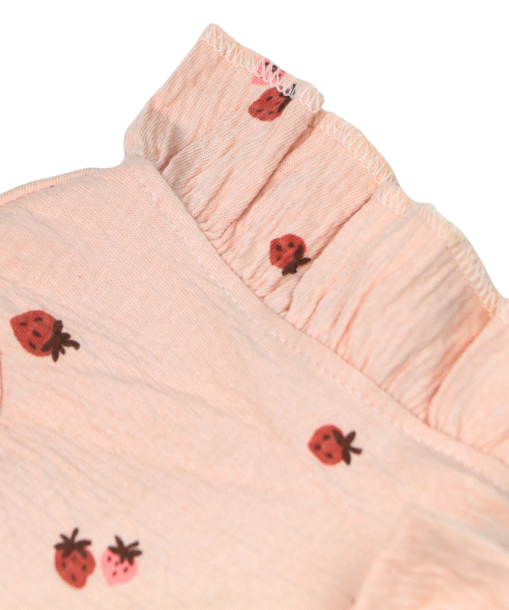 Peach Frock with Strawberry Print – 100% Cotton Baby Girl Frock – Toddler Frill Sleeve Dress