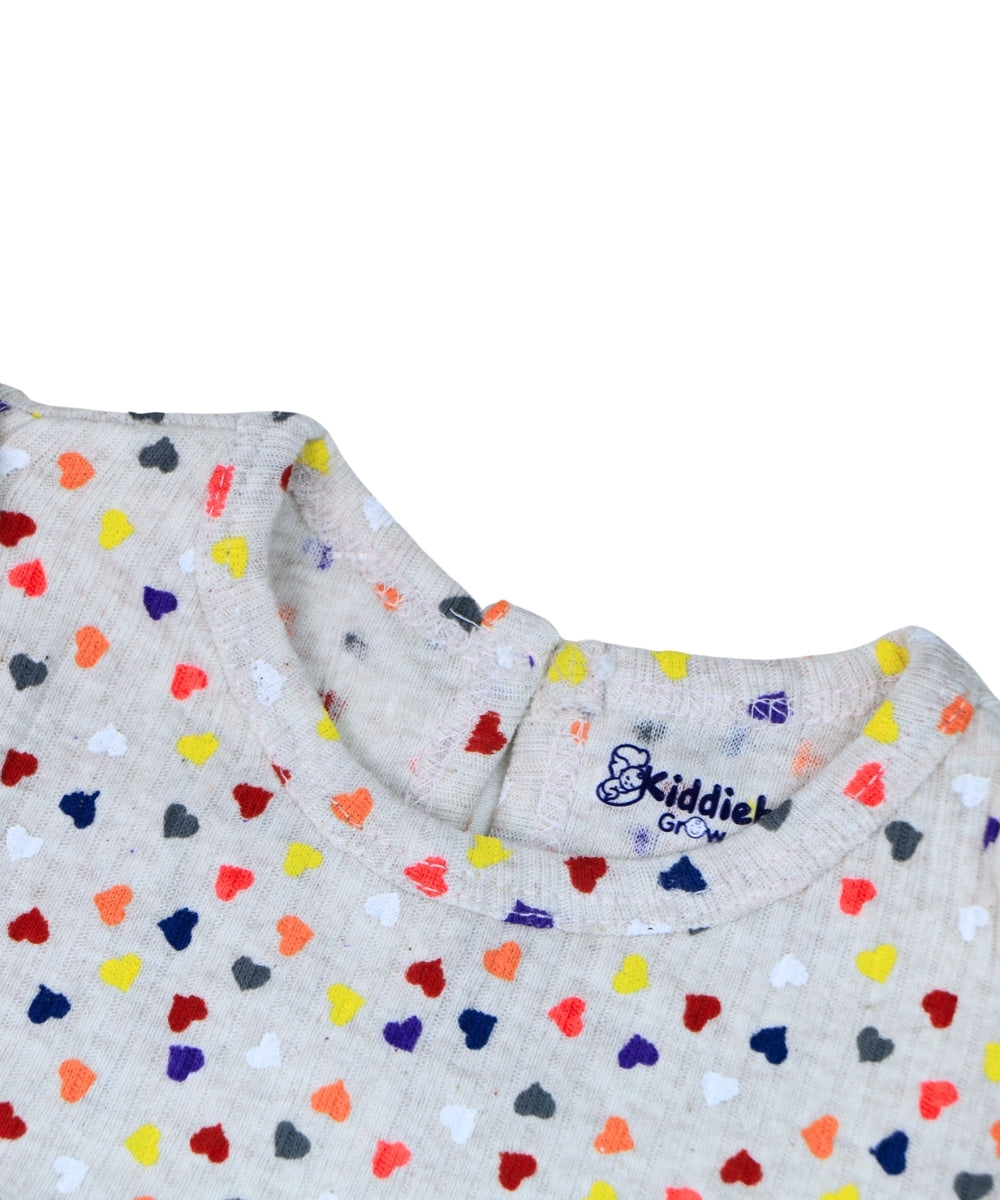 Heart Confetti - Gray Frock with Multicolor Hearts – 100% Cotton Baby Girl Frock – Toddler Frill Sleeve Dress