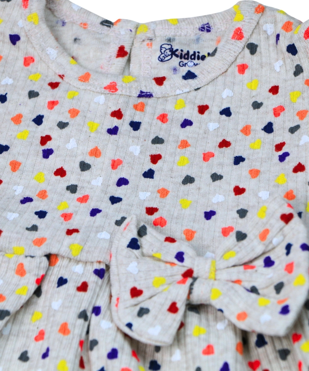 Heart Confetti - Gray Frock with Multicolor Hearts – 100% Cotton Baby Girl Frock – Toddler Frill Sleeve Dress