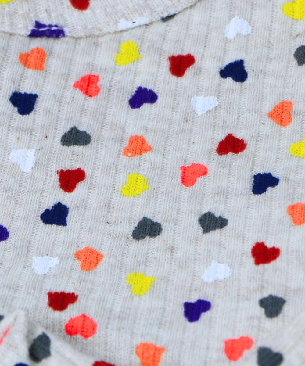 Heart Confetti - Gray Frock with Multicolor Hearts – 100% Cotton Baby Girl Frock – Toddler Frill Sleeve Dress