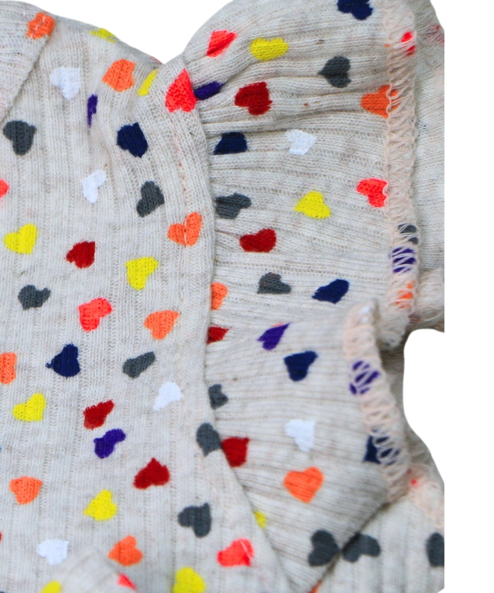 Heart Confetti - Gray Frock with Multicolor Hearts – 100% Cotton Baby Girl Frock – Toddler Frill Sleeve Dress