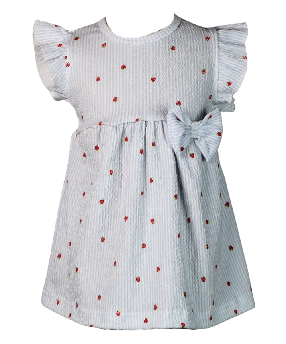 Cute Berry Delight – White Strawberry Print Frock – 100% Cotton Baby Girl Frill Sleeve Dress