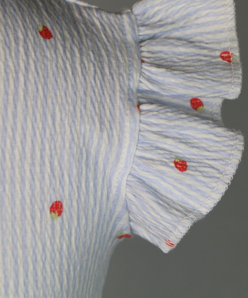 Cute Berry Delight – White Strawberry Print Frock – 100% Cotton Baby Girl Frill Sleeve Dress