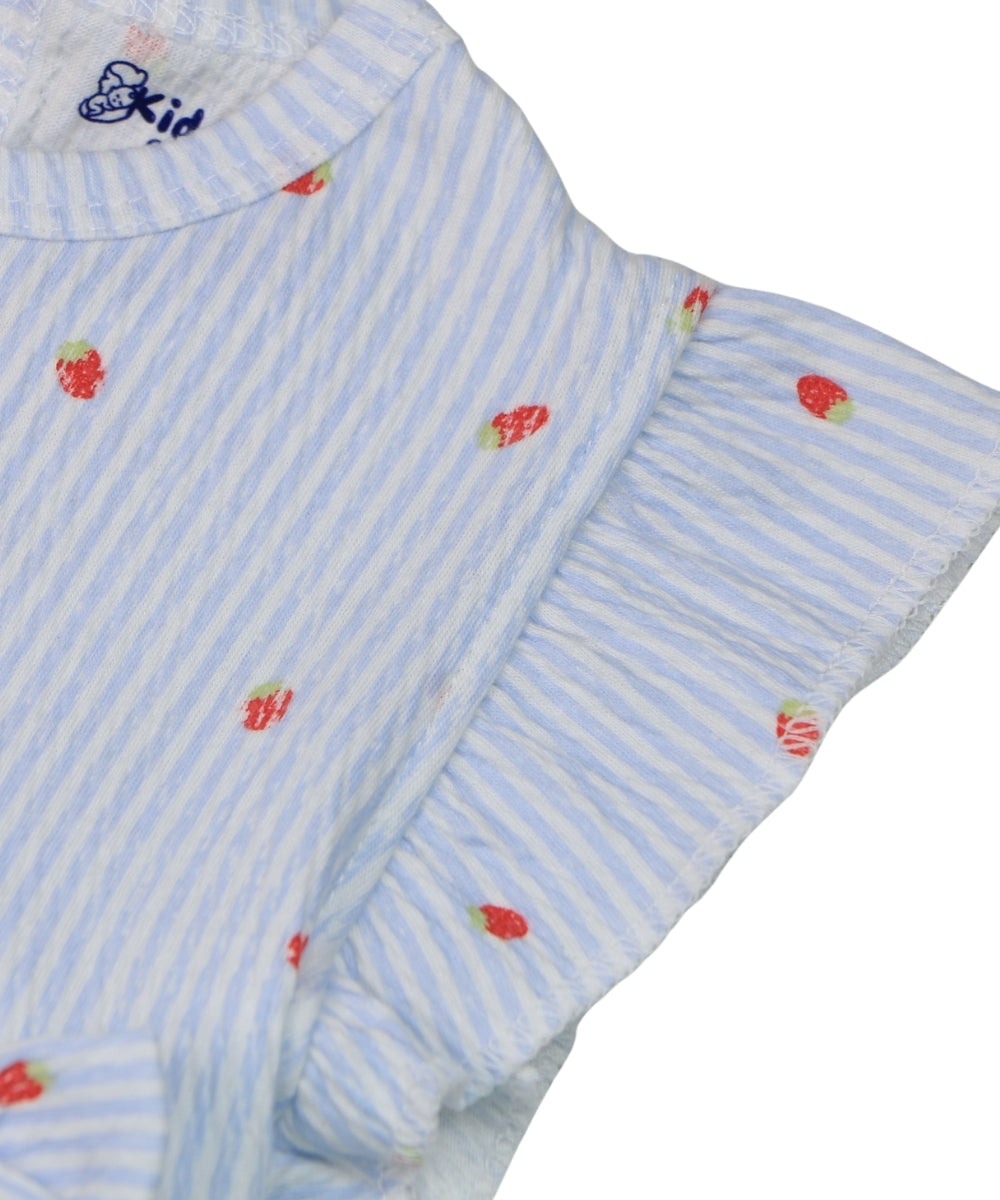 Cute Berry Delight – White Strawberry Print Frock – 100% Cotton Baby Girl Frill Sleeve Dress