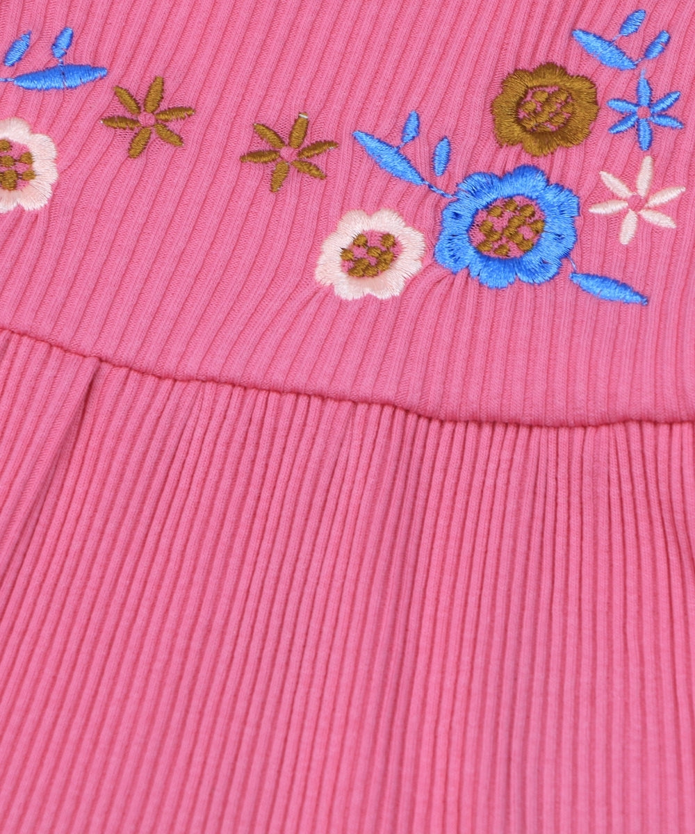 Embroidered Blossom – Short Sleeve Frock with Floral Embroidery – 100% Cotton Baby Girl Dress in Turquoise & Pink