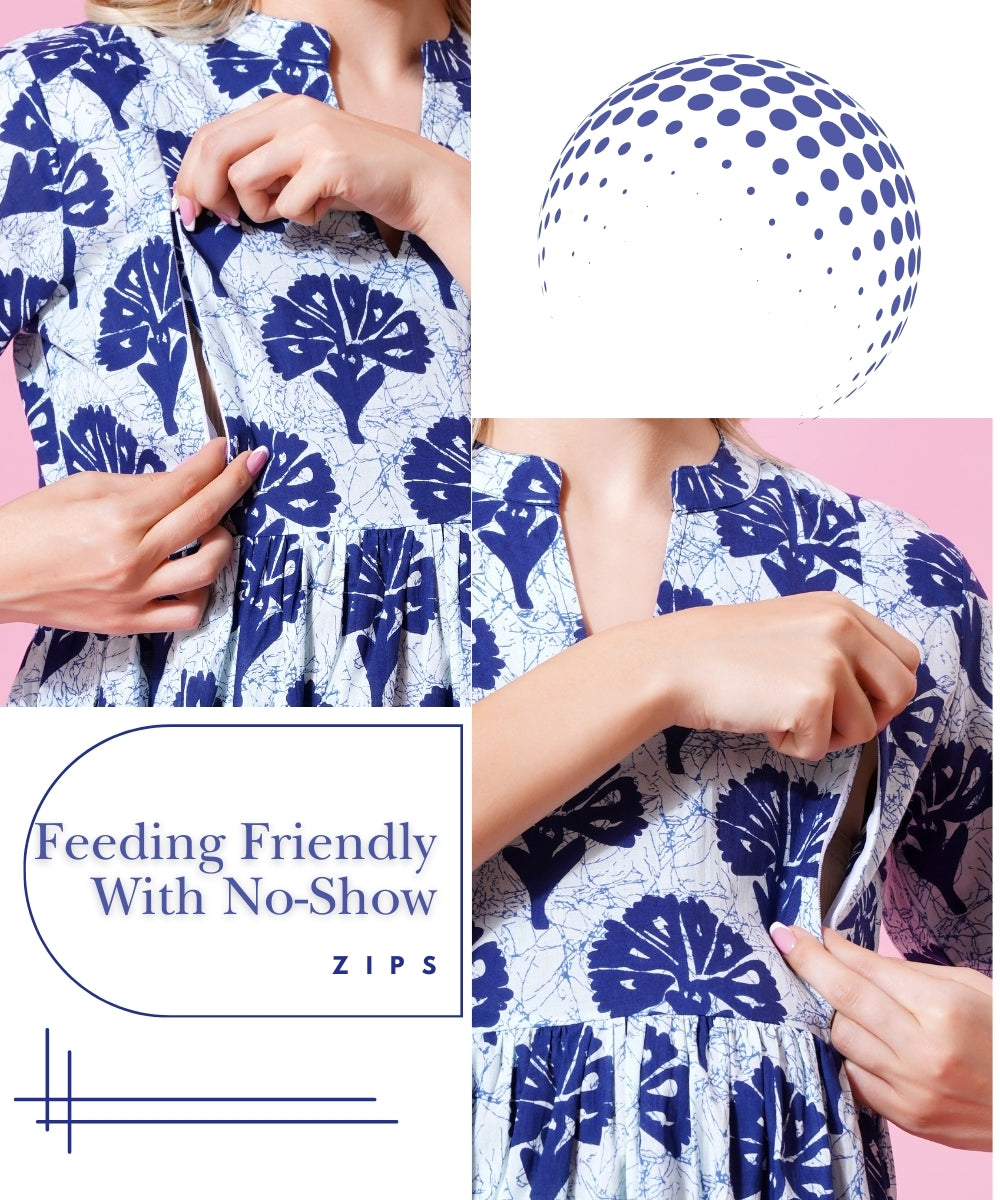 Mamabumps Blue Floral Maternity Overlay Dress with Front Slit - Nursing Friendly