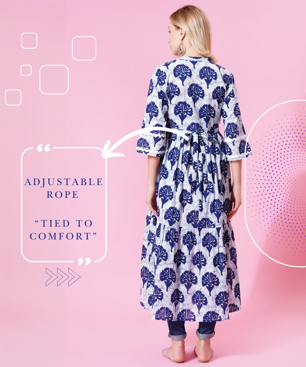 Mamabumps Blue Floral Maternity Overlay Dress with Front Slit - Nursing Friendly