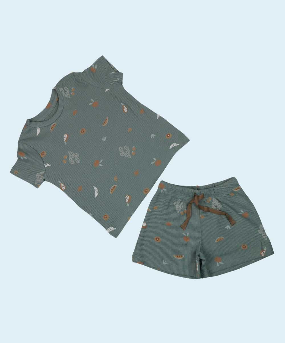 Waffle Cotton Co-ords Set with Orange Print – Twinning Outfit Available