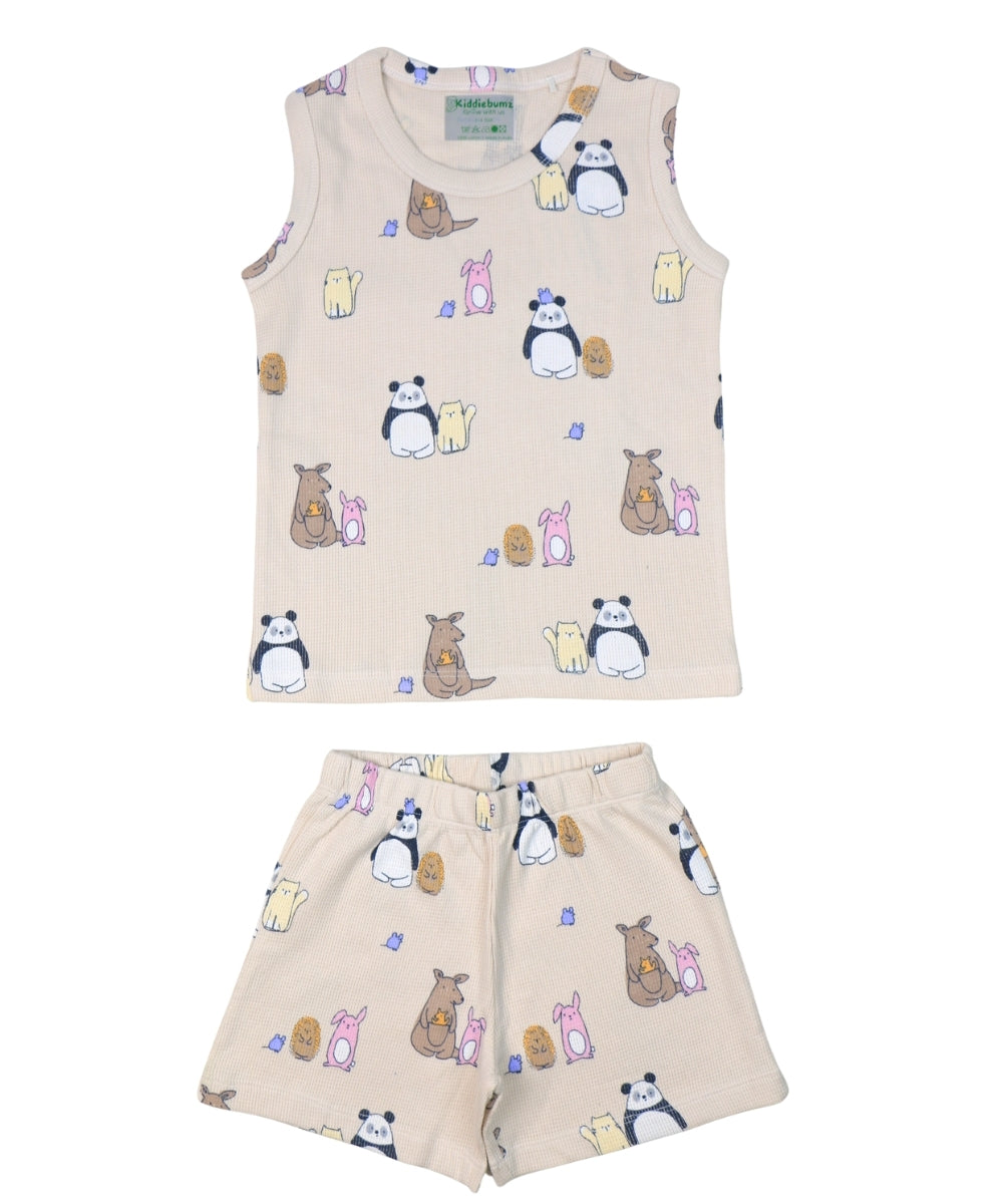 Panda & Kangaroo Playtime Co-ord Set – Sleeveless T-Shirt and Shorts | Unisex | 100% Cotton