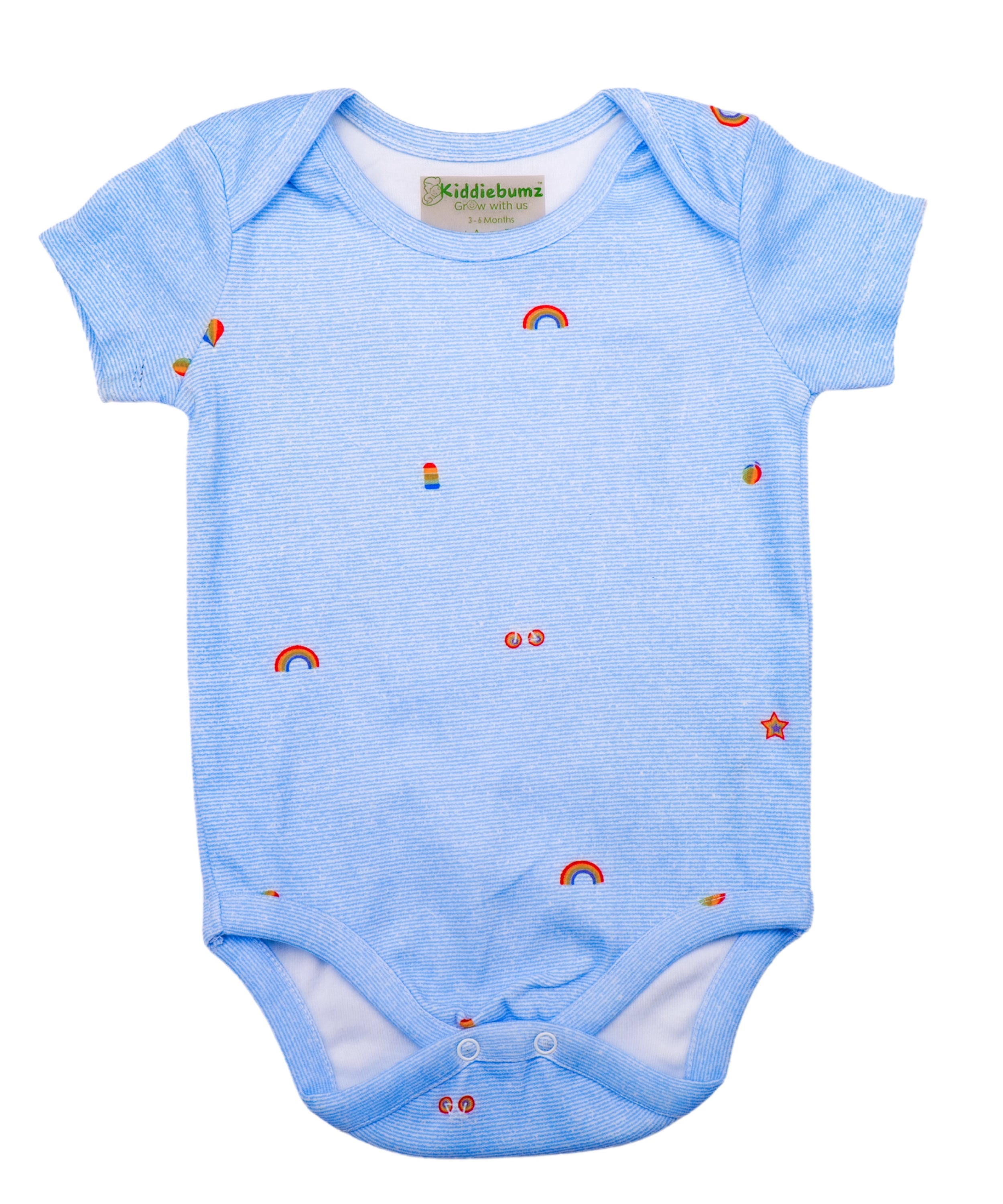 Rainbow Sprinkles – Blue Baby Onesie with Tiny Rainbow Print – 100% Cotton Bodysuit