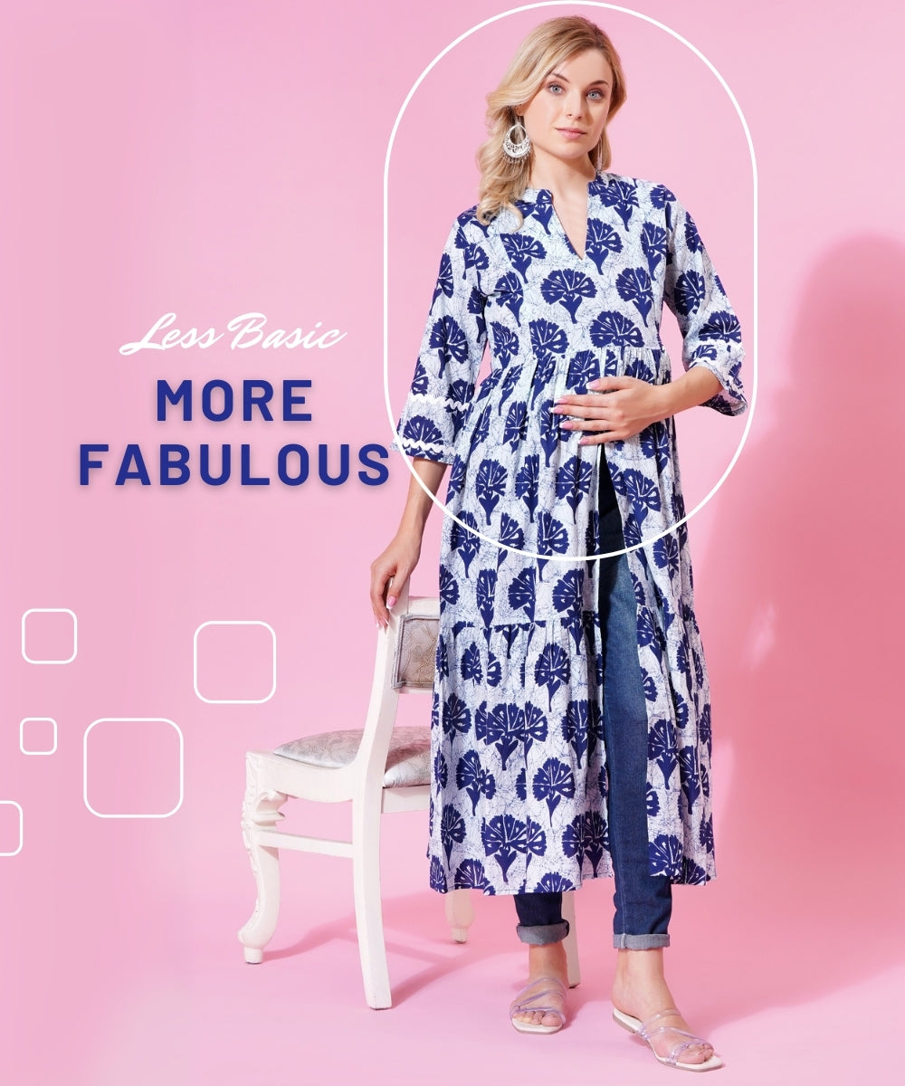 Mamabumps Blue Floral Maternity Overlay Dress with Front Slit - Nursing Friendly