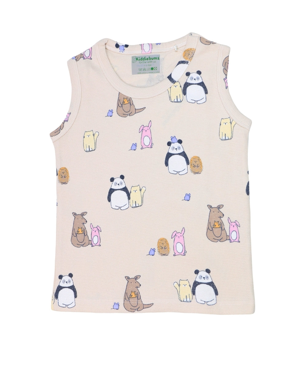 Panda & Kangaroo Playtime Co-ord Set – Sleeveless T-Shirt and Shorts | Unisex | 100% Cotton