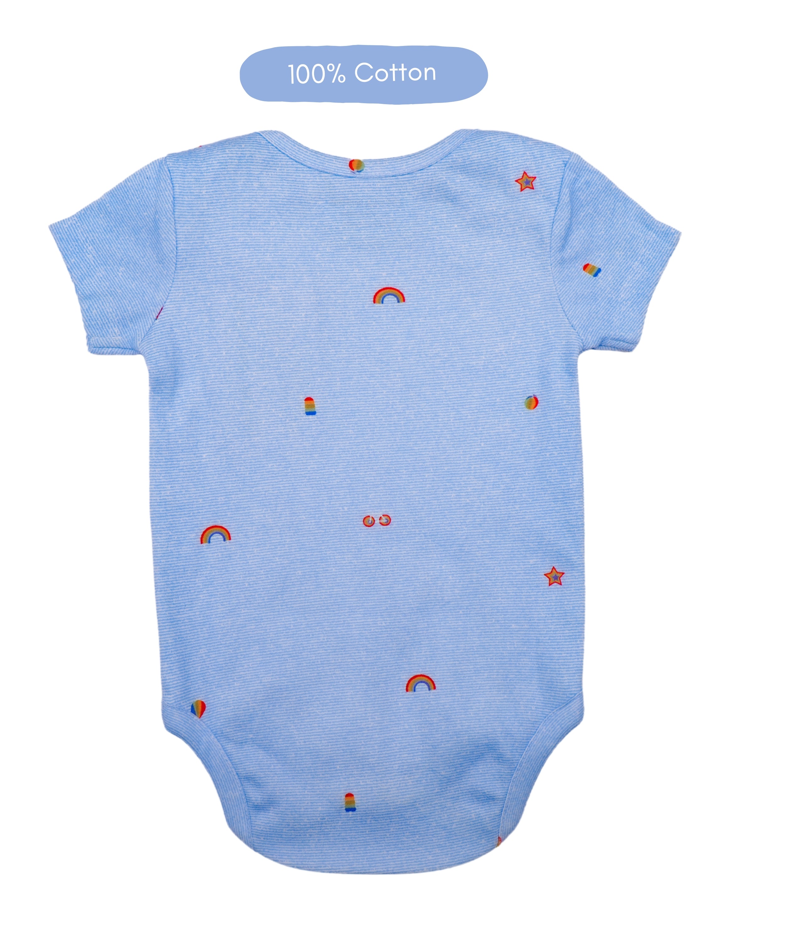 Rainbow Sprinkles – Blue Baby Onesie with Tiny Rainbow Print – 100% Cotton Bodysuit
