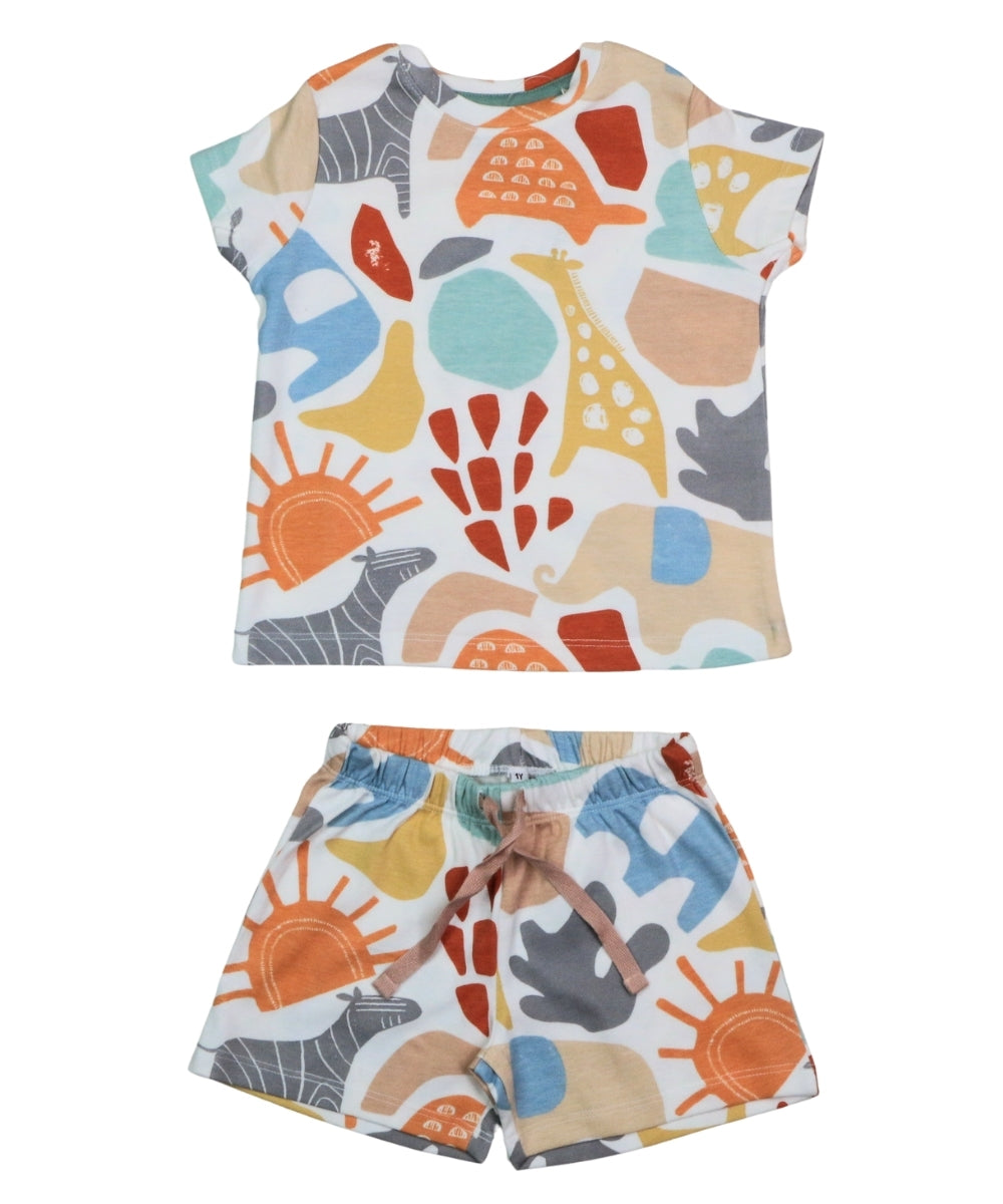 Jungle Friends Animal Print Co-ord Set – Unisex Cotton T-Shirt and Shorts with Animal Print