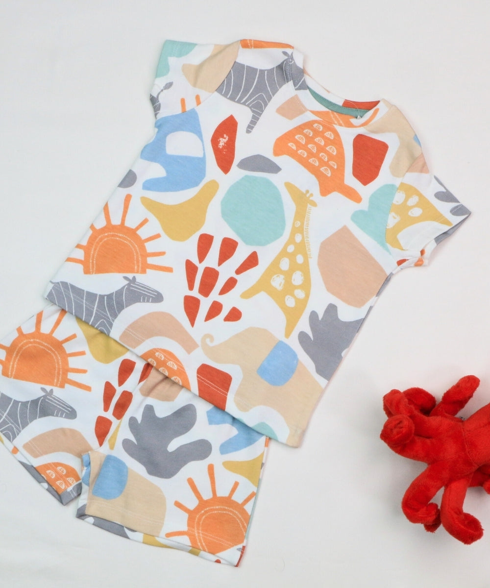 Jungle Friends Animal Print Co-ord Set – Unisex Cotton T-Shirt and Shorts with Animal Print