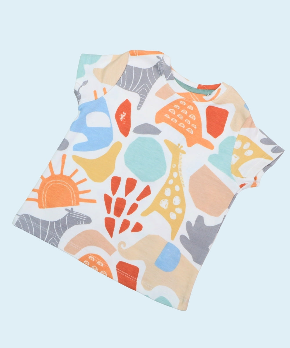 Jungle Friends Animal Print Co-ord Set – Unisex Cotton T-Shirt and Shorts with Animal Print