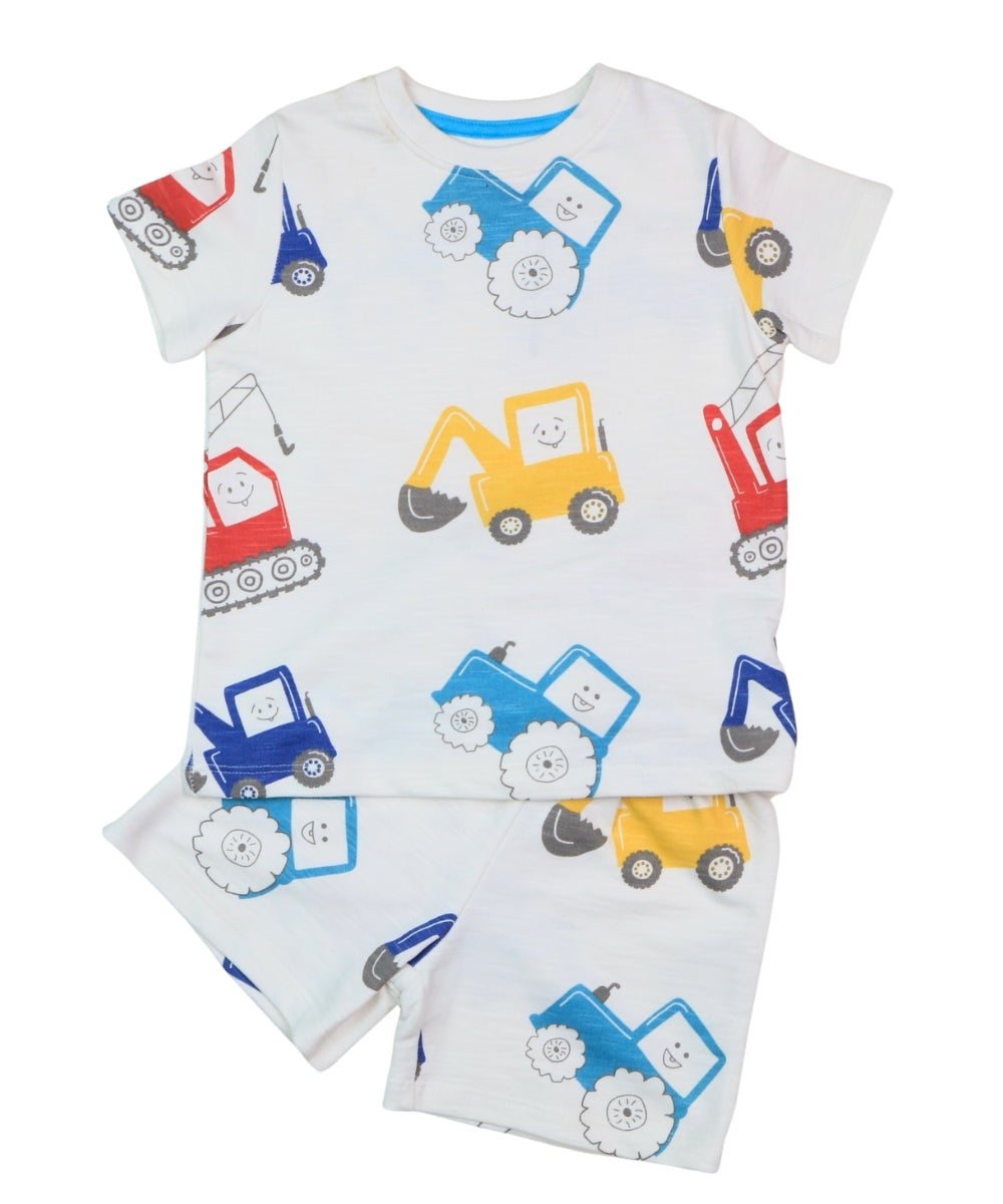 Excavator Print Cotton Co-ord Set for Kids – Half Sleeve T-Shirt and Shorts – Construction Theme Outfit