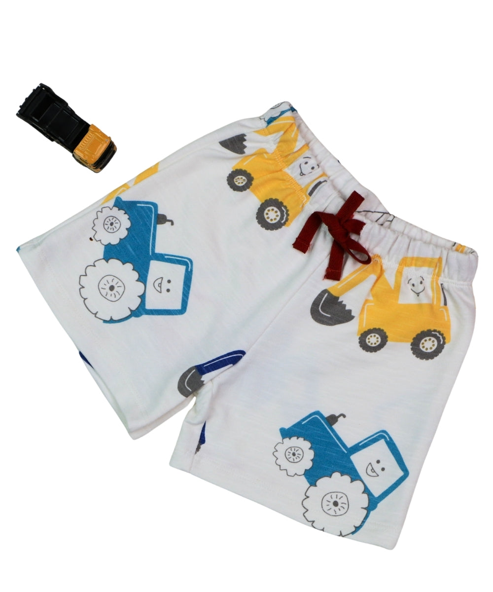 Excavator Print Cotton Co-ord Set for Kids – Half Sleeve T-Shirt and Shorts – Construction Theme Outfit