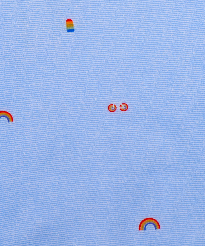 Rainbow Sprinkles – Blue Baby Onesie with Tiny Rainbow Print – 100% Cotton Bodysuit