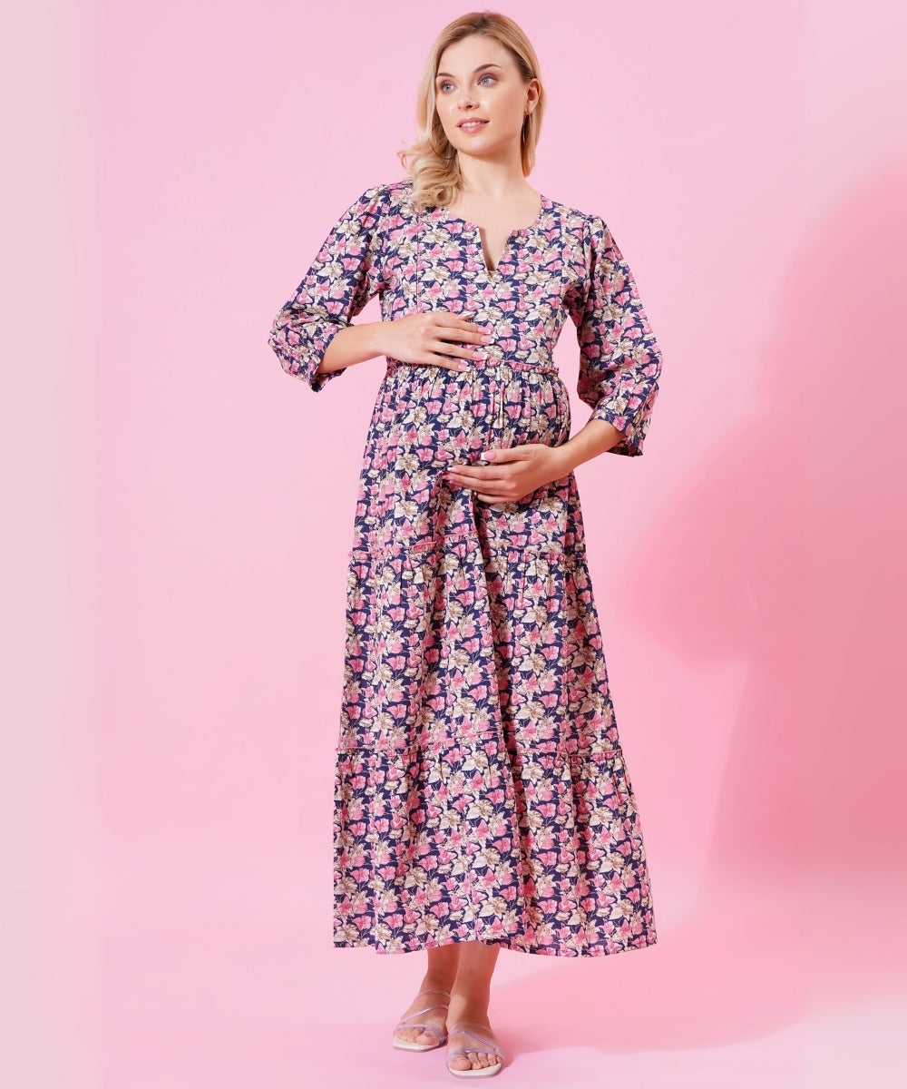 Mamabumps Pink Floral Maternity Dress - Nursing Friendly