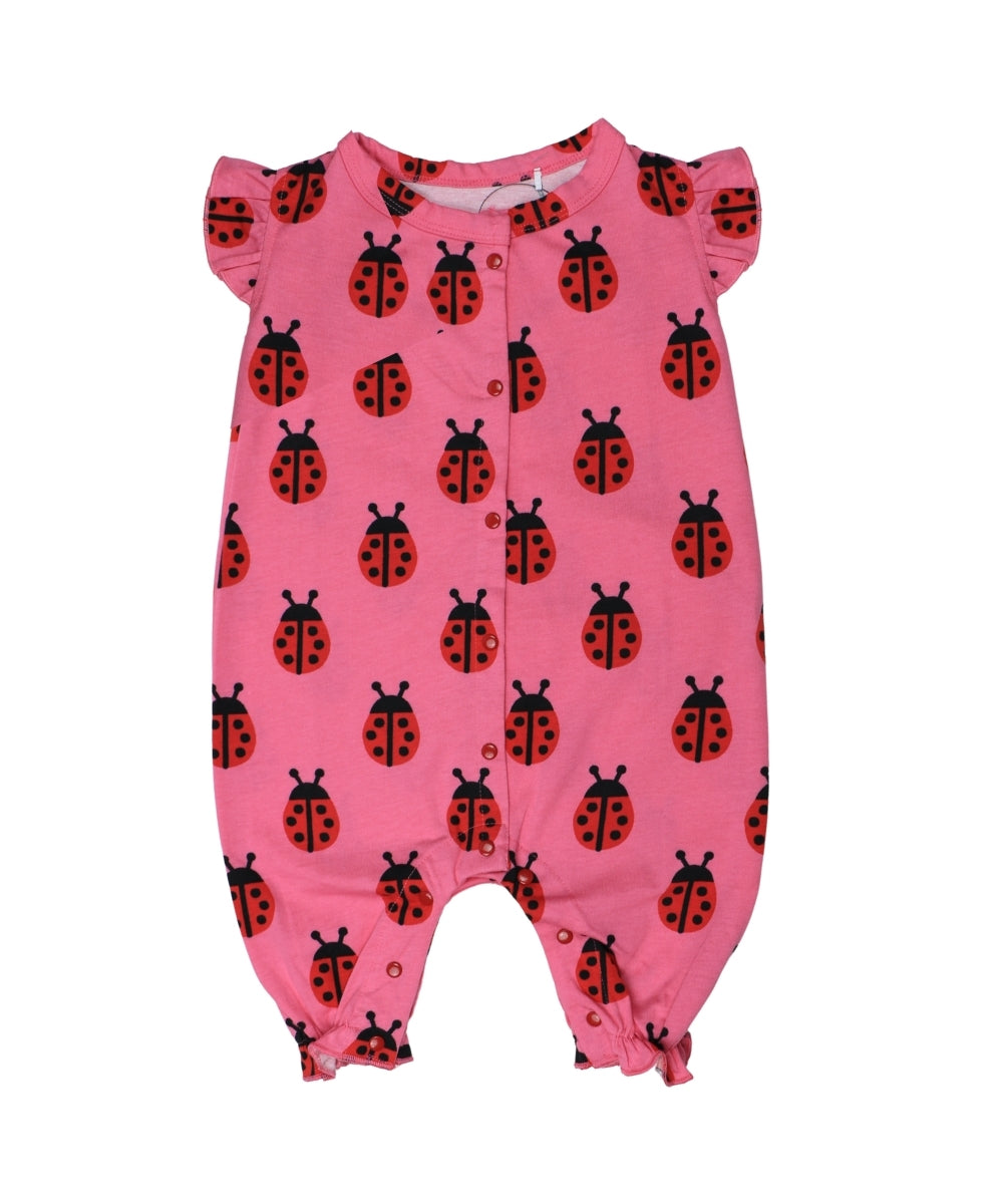 Ladybug Love – Pink Frill Sleeve Baby Girl Jumpsuit with Ladybug Print – 100% Cotton