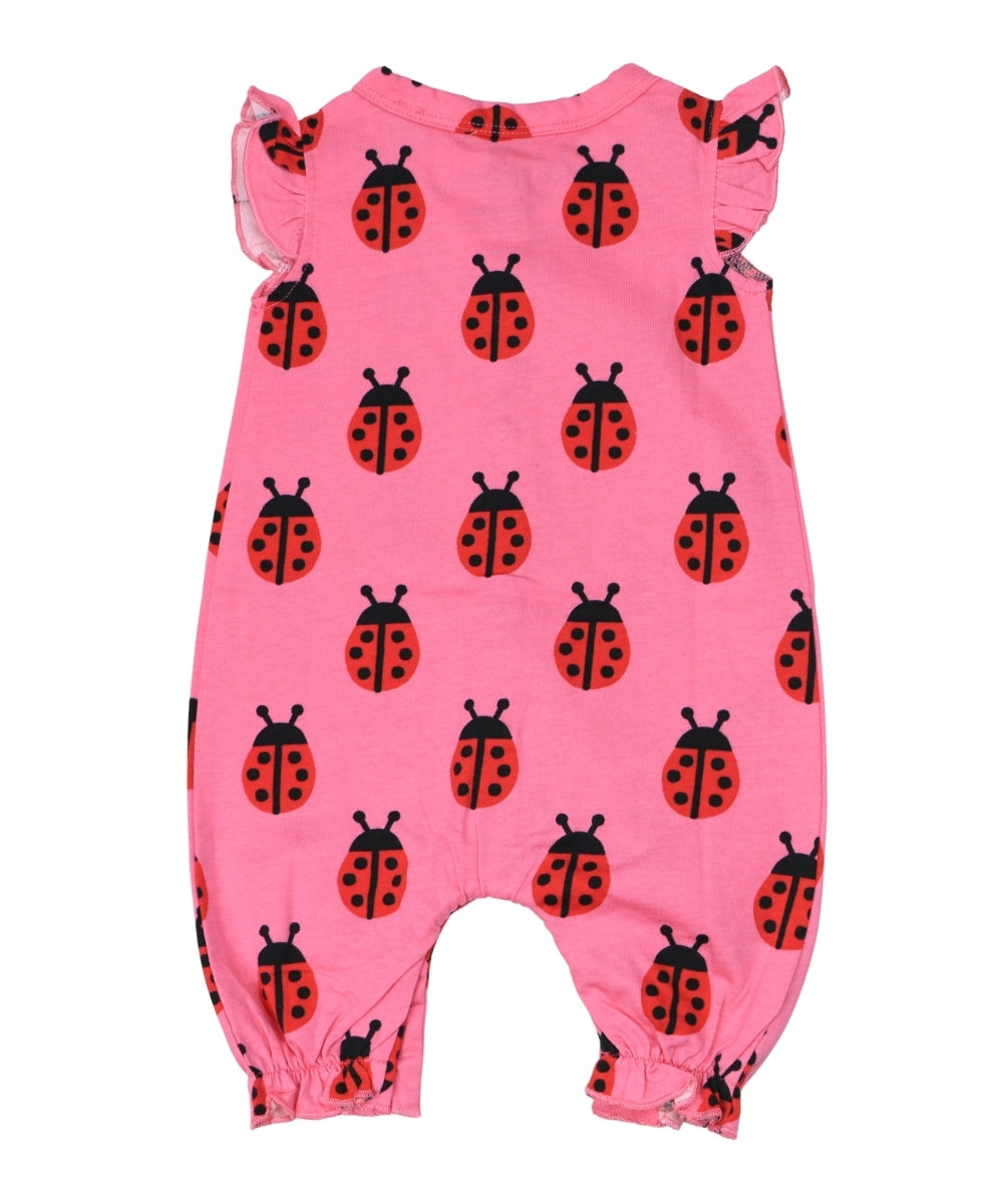 Ladybug Love – Pink Frill Sleeve Baby Girl Jumpsuit with Ladybug Print – 100% Cotton