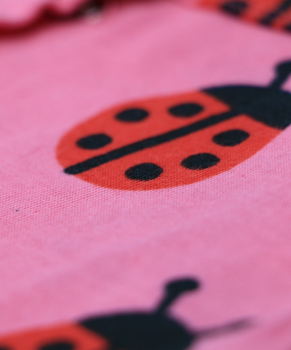 Ladybug Love – Pink Frill Sleeve Baby Girl Jumpsuit with Ladybug Print – 100% Cotton