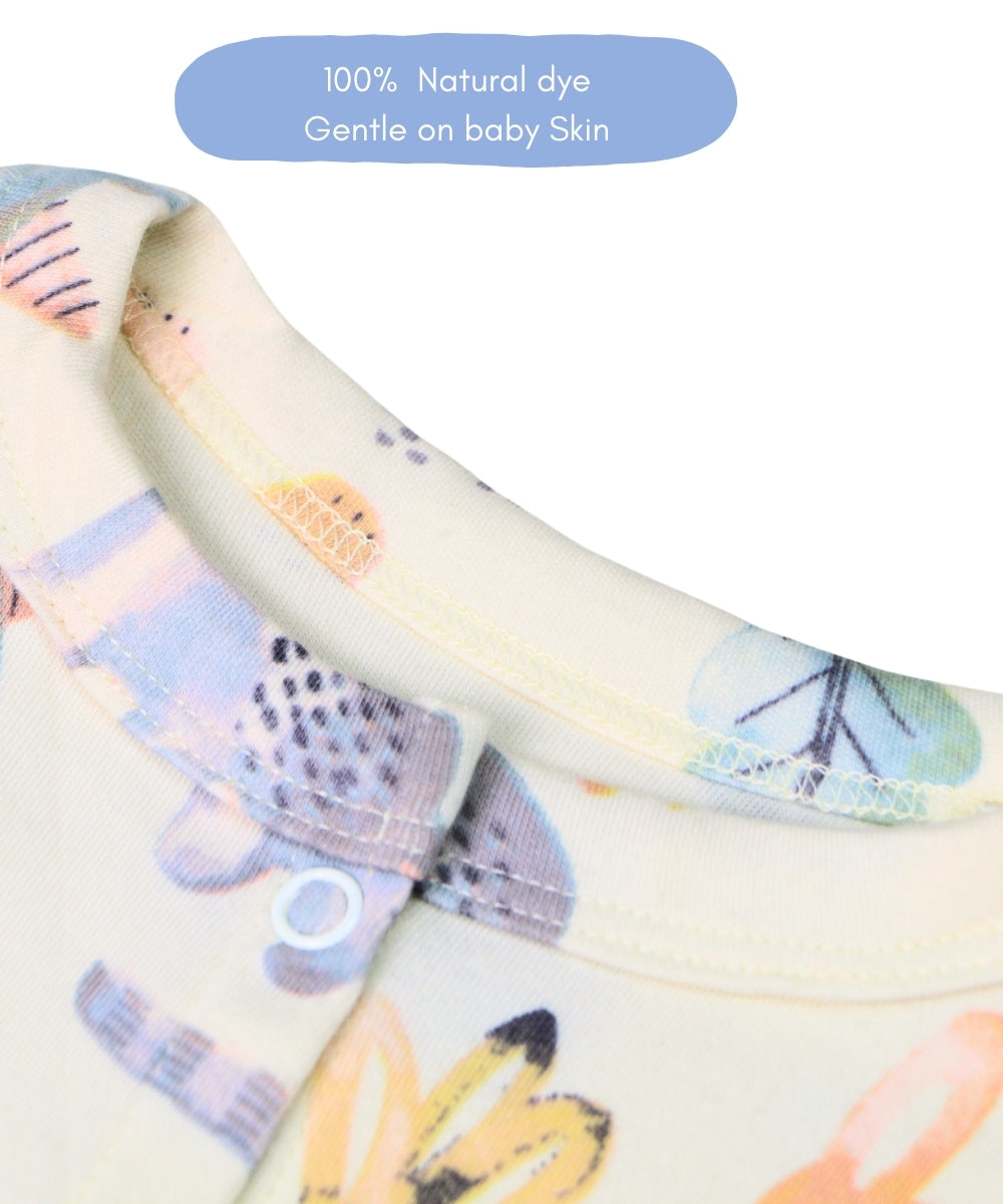 Magical Unicorn – Frill Sleeve Baby Girl Romper in Beige – 100% Cotton