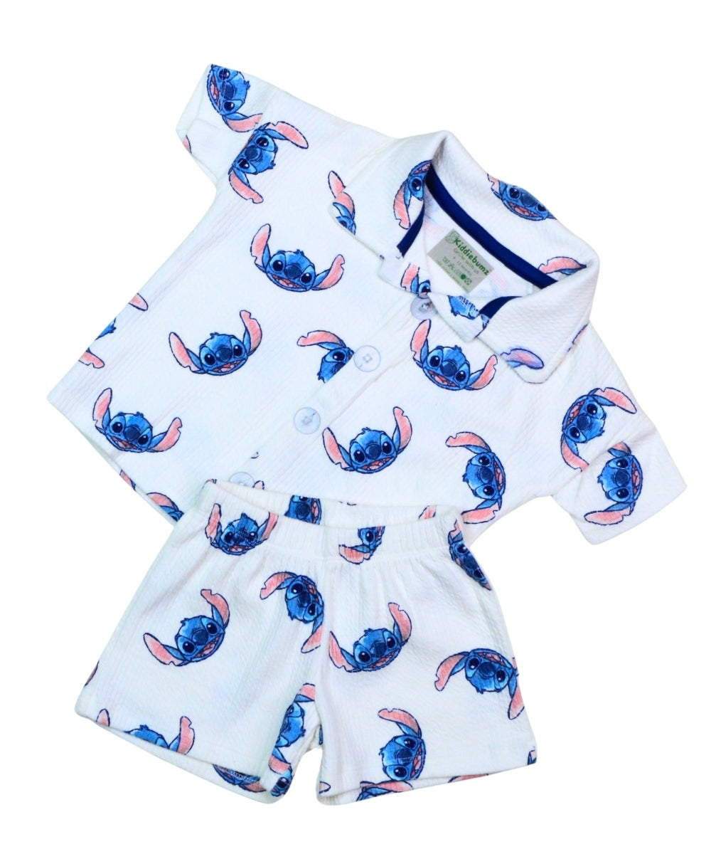 Stitch Vibes Collared Shirt & Shorts Co-ord Set – Unisex | Half Sleeve | 100% Cotton | 9M–5Y