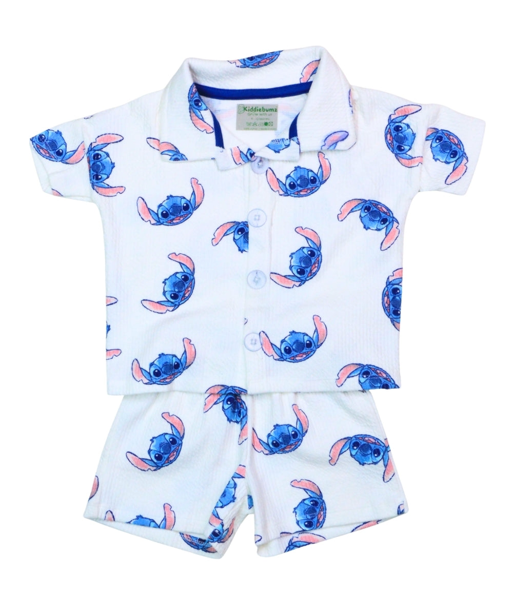 Stitch Vibes Collared Shirt & Shorts Co-ord Set – Unisex | Half Sleeve | 100% Cotton | 9M–5Y