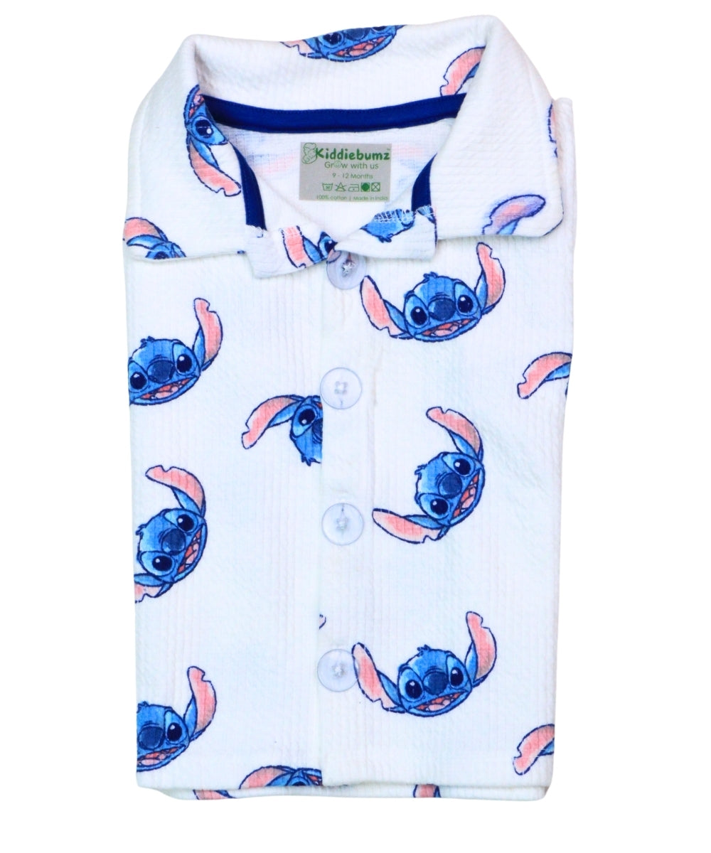 Stitch Vibes Collared Shirt & Shorts Co-ord Set – Unisex | Half Sleeve | 100% Cotton | 9M–5Y