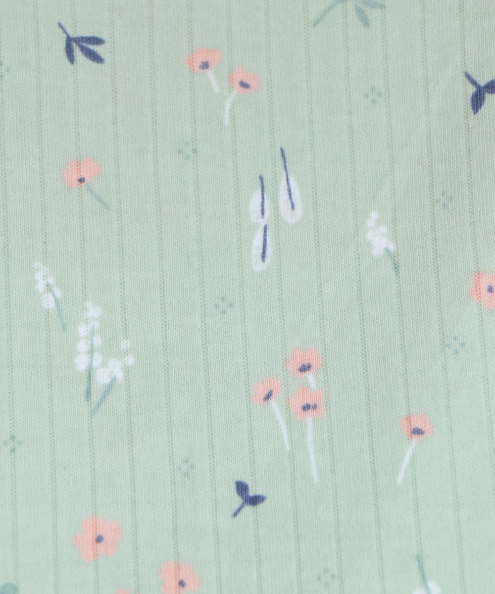 Green Floral Cotton Co-ord Set for Girls – Full Sleeve Top and Pants with Tiny Pink Flowers