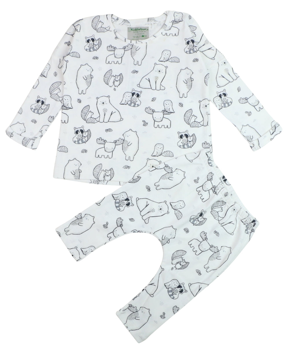 Chill Bear Vibes Boys Co-ord Set – Polar Bear Print Full Sleeve T-shirt & Shorts | 100% Cotton | 9M–3Y