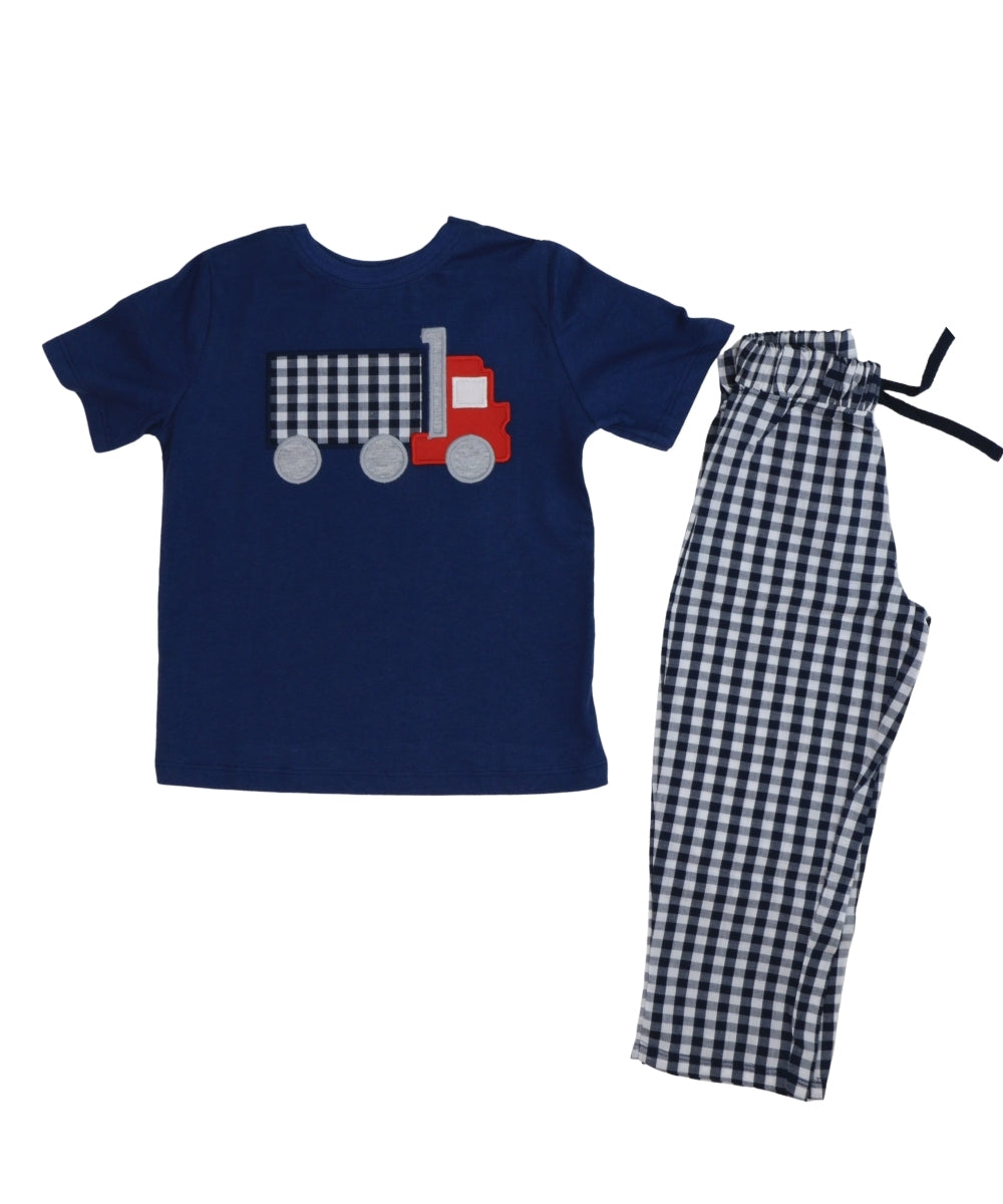 Bus Print Full Sleeve T-Shirt & Black Checkered Pants Set – Stylish Unisex Outfit