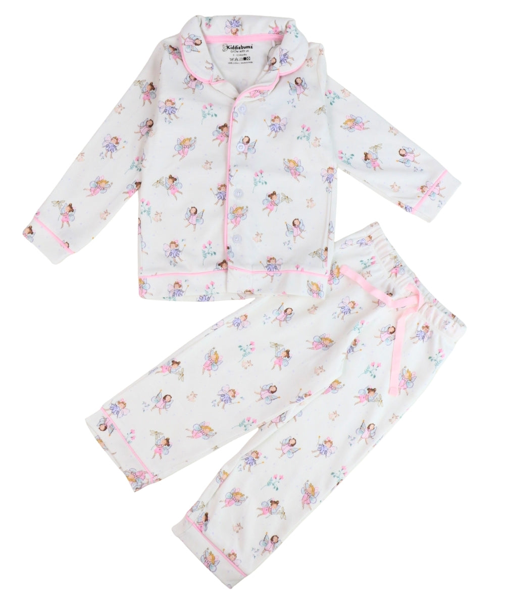Fairy Tale Dreams Girls’ Co-ord Set – Open Collar Shirt and Pyjamas - 100% Cotton