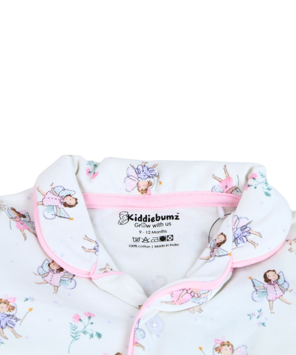 Fairy Tale Dreams Girls’ Co-ord Set – Open Collar Shirt and Pyjamas - 100% Cotton