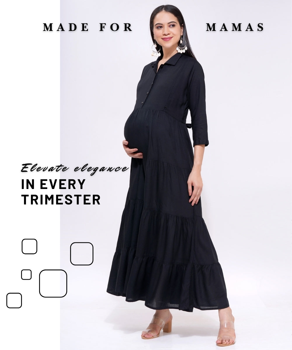 Mamabumps Stunning Black Maternity Dress - Nursing Friendly