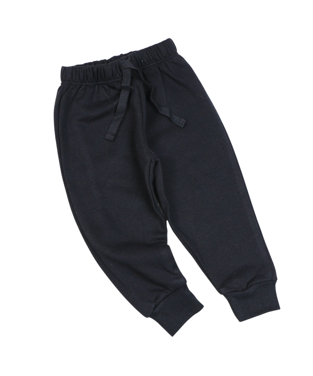 Solid Black Cotton Track Pants for Toddlers and Kids - Soft & Stretchy Daily Wear (3M–5Y)
