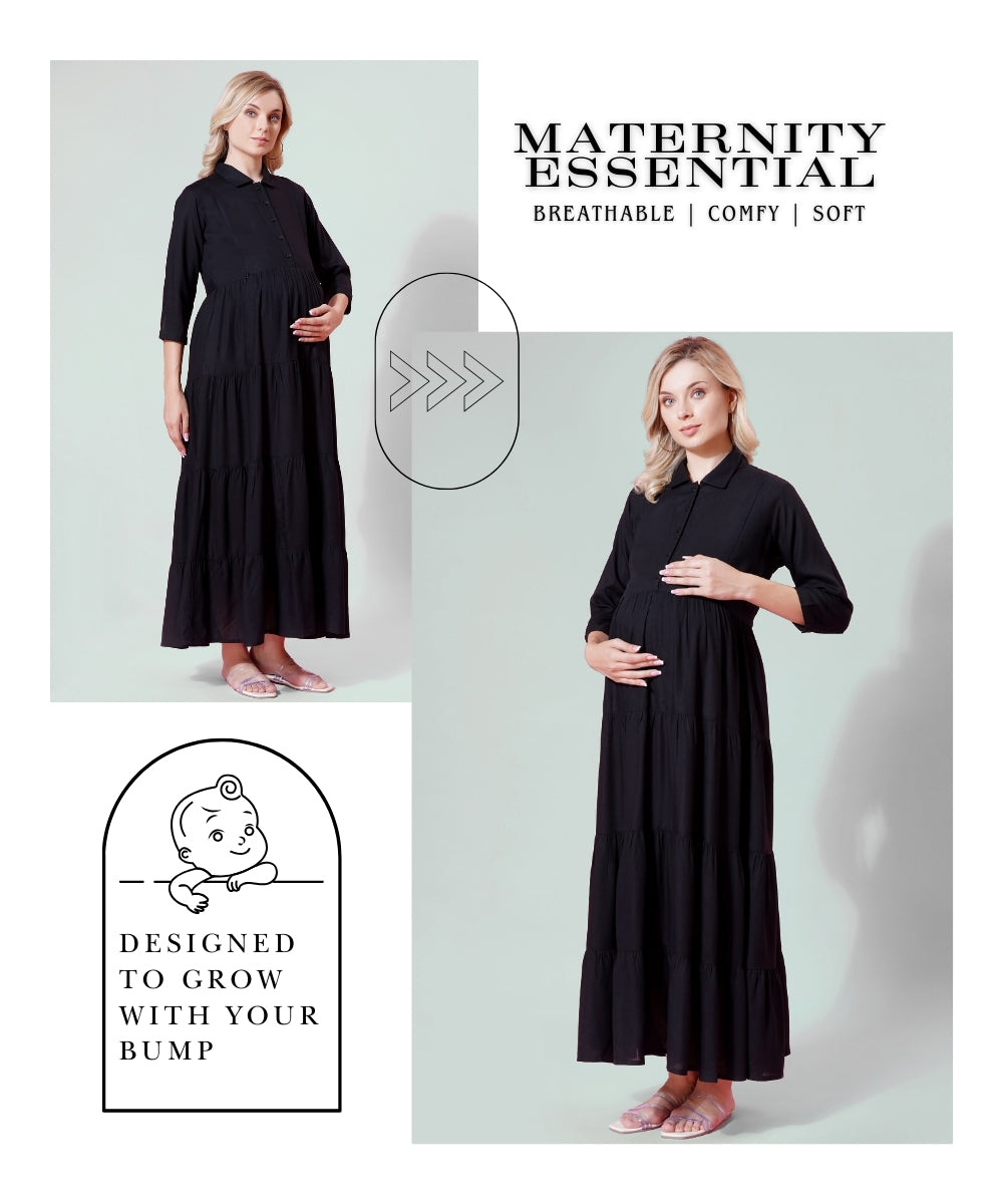 Mamabumps Stunning Black Maternity Dress - Nursing Friendly