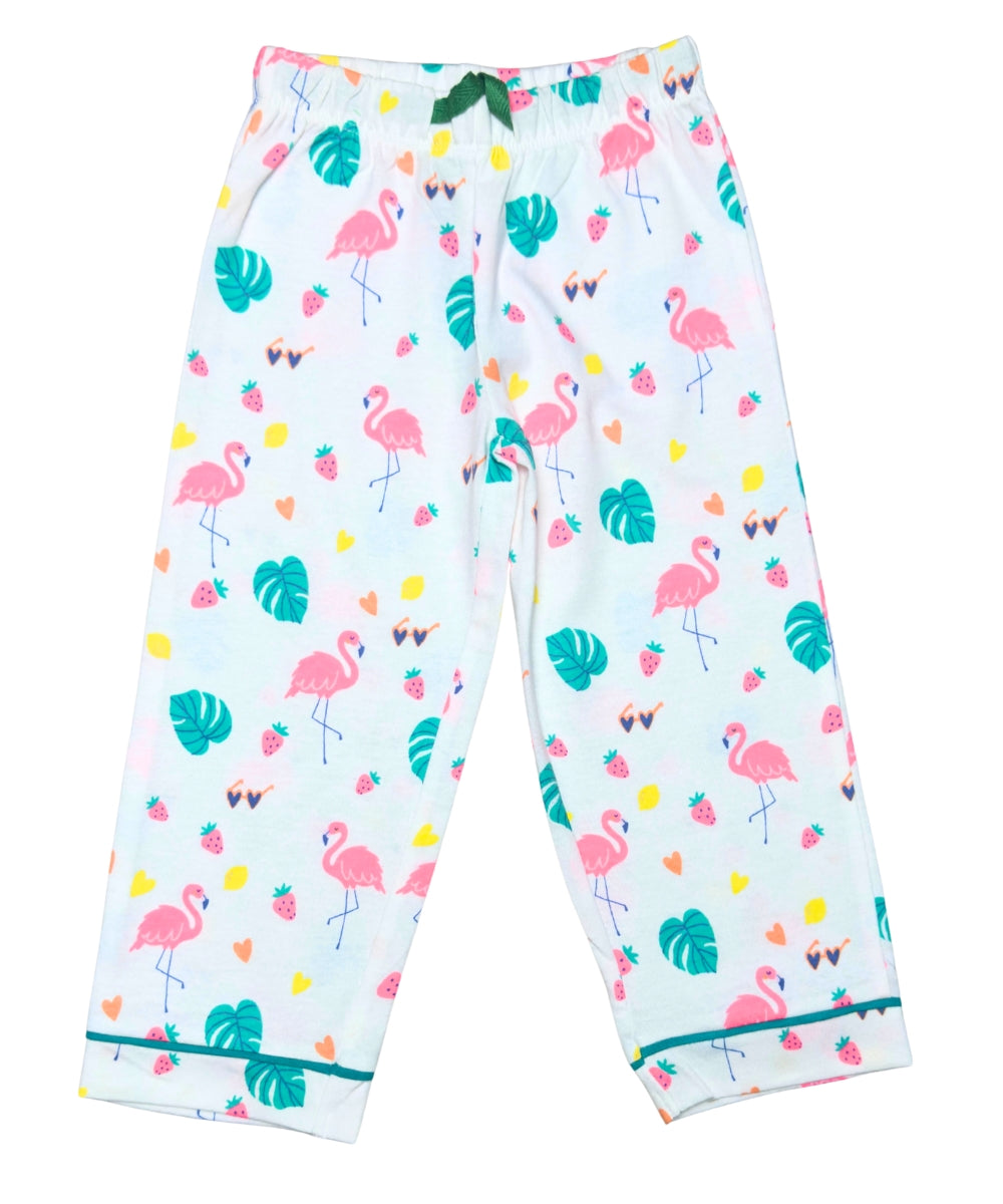 Flamingo Fiesta Girls’ Co-ord Set – Open Collar Shirt and Pyjamas - 100% Cotton
