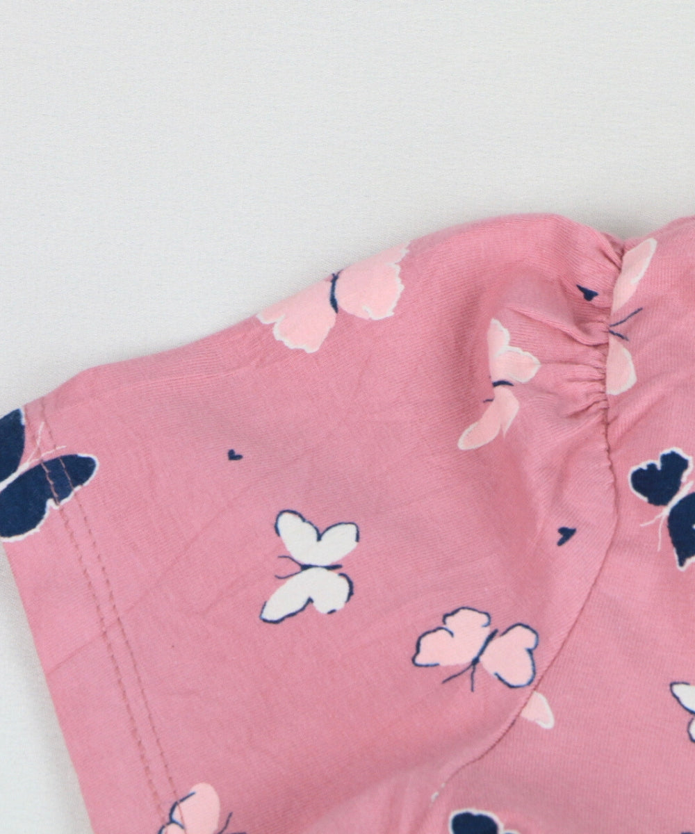 Cotton Peplum Top & Co-ord Pants Set for Girls – Butterfly Print – Half Sleeve Comfy Outfit