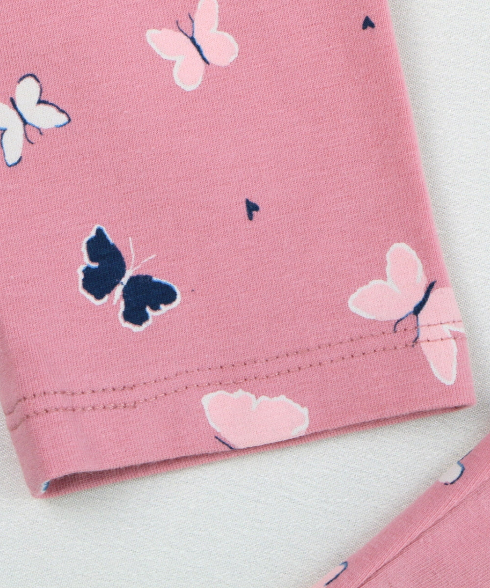 Cotton Peplum Top & Co-ord Pants Set for Girls – Butterfly Print – Half Sleeve Comfy Outfit