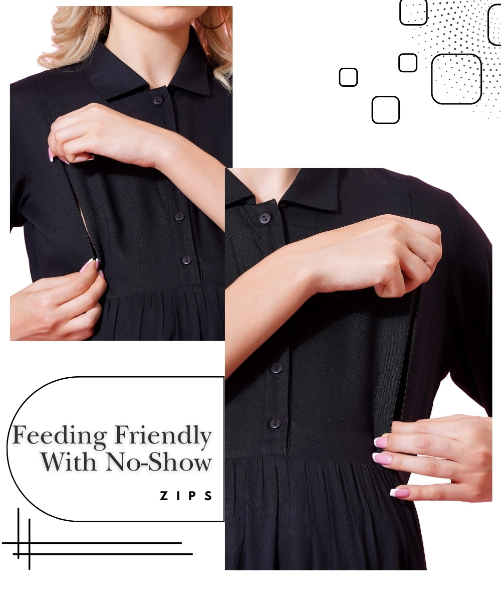 Mamabumps Stunning Black Maternity Dress - Nursing Friendly