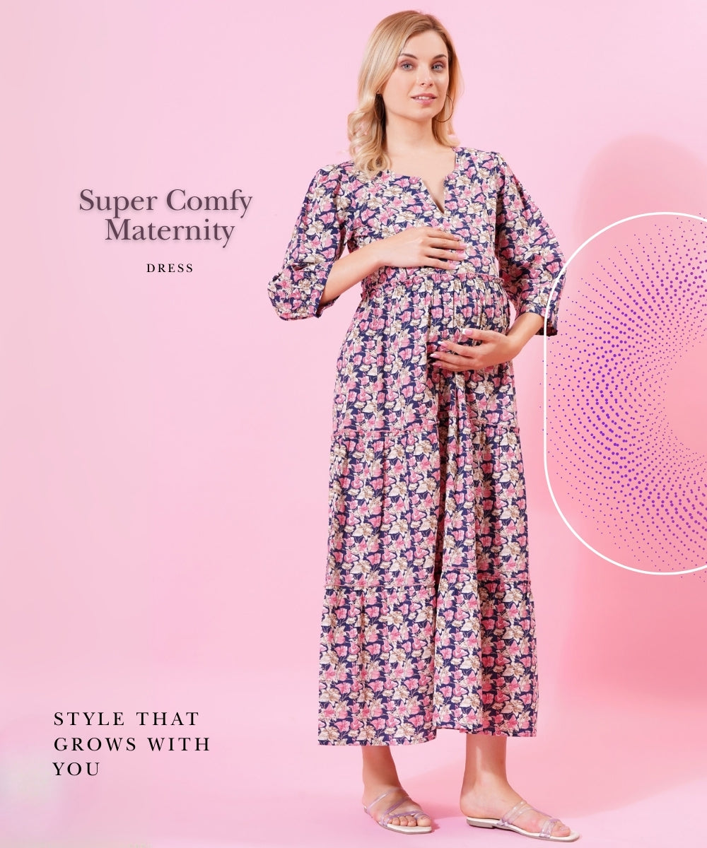 Mamabumps Pink Floral Maternity Dress - Nursing Friendly