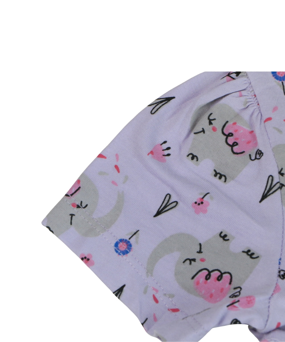 Cotton Peplum Top & Co-ord Pants Set for Girls – Elephant Print – Half Sleeve Comfy Outfit