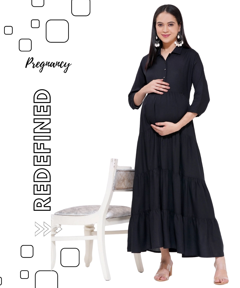 Mamabumps Stunning Black Maternity Dress - Nursing Friendly